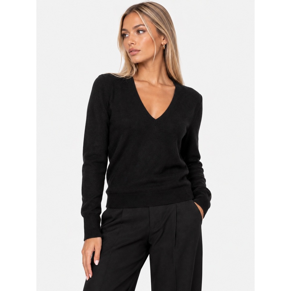 Charter Club Luxury 100% Cashmere V-Neck Pullover Sweater Black L